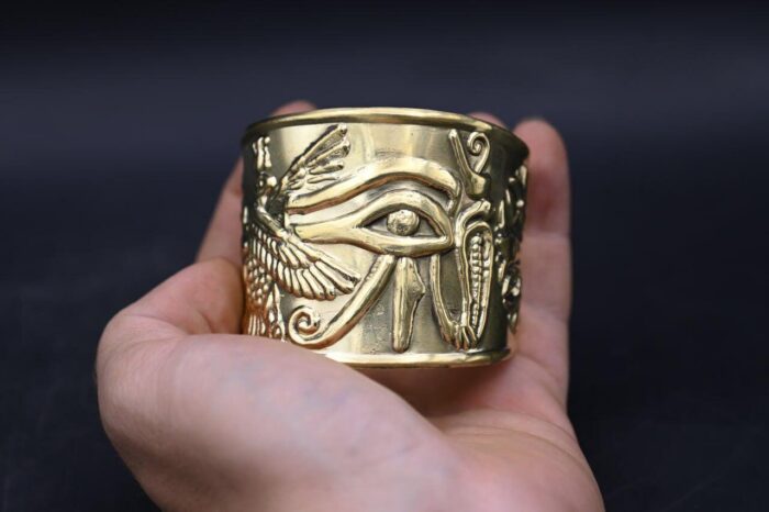 Brass Eye of Horus Bracelet: Egyptian Mythology Talisman