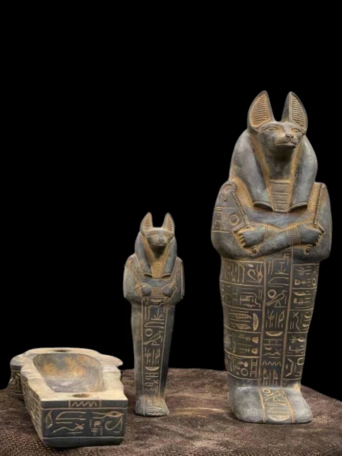 Hand Carved Basalt Anubis Sarcophagus: Egyptian God Statue (40cm)