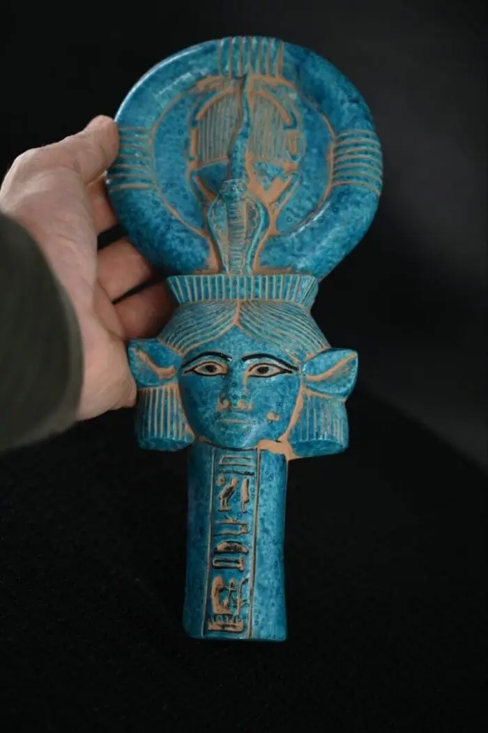 Hathor Mask Egyptian Goddess Sculpture, Ancient Deities Hathor Mask: Egyptian Goddess Sculpture, Ancient Deities - Image 1