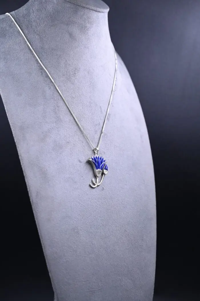 Lotus flower/amulet-necklace-silver inlaid with lapis lazuli stone-Egyptian pendant-handcrafted-Egyptian Mythology-ancient Egyptian symbol