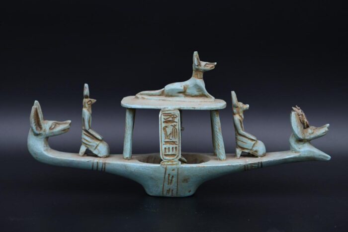 Stone Anubis Boat Statue with Horus - Egyptian Replica