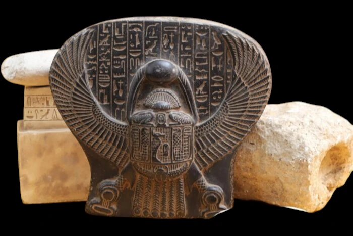 Winged Scarab Stone Carving, Egyptian Protection Symbol