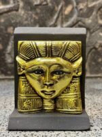 Antique Hathor Statue – Egyptian Goddess Sculpture, Gold Leaf Stone - صورة إضافية 2
