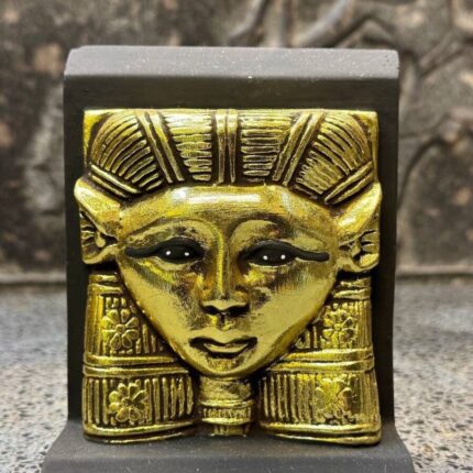Antique Hathor Statue – Egyptian Goddess Sculpture, Gold Leaf Stone - صورة إضافية 2