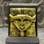 Antique Hathor Statue – Egyptian Goddess Sculpture, Gold Leaf Stone - صورة إضافية 3