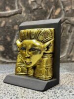 Antique Hathor Statue – Egyptian Goddess Sculpture, Gold Leaf Stone - صورة إضافية 5