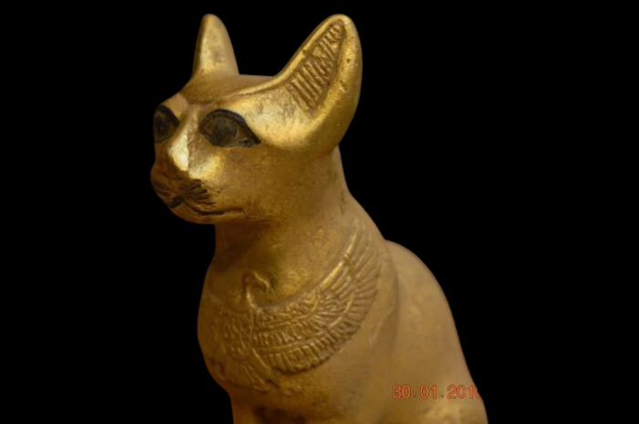 Bastet Cat Statue, Egyptian Mythology, Gold Leaf