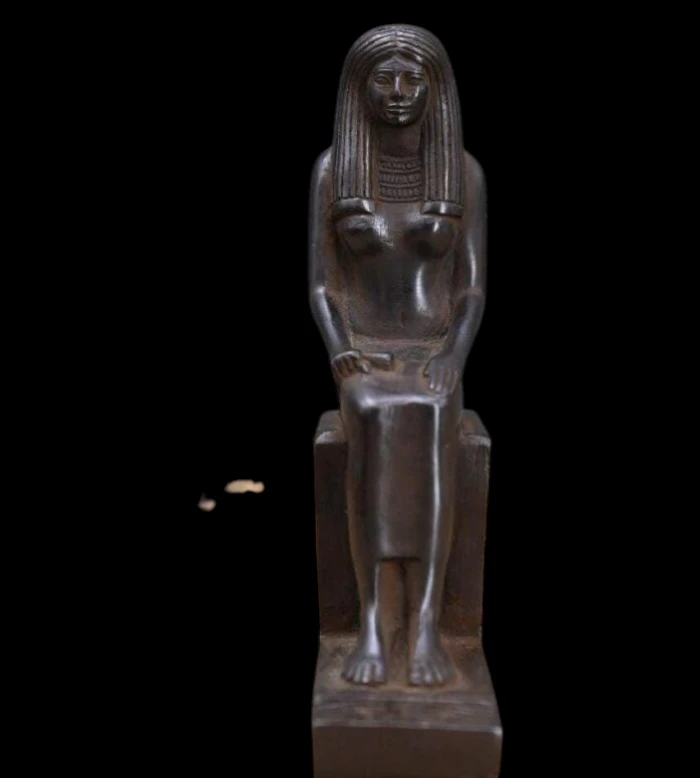 Black Basalt Isis Statue, Egyptian Goddess of Love