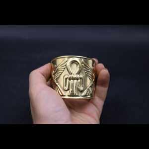 Brass Hathor Knot Bracelet: Egyptian Winged Cobra Talisman