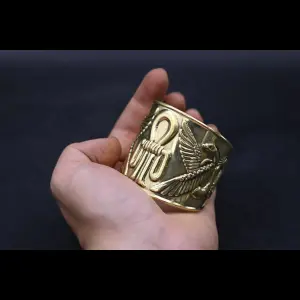 Brass Hathor Knot Bracelet: Egyptian Winged Cobra Talisman