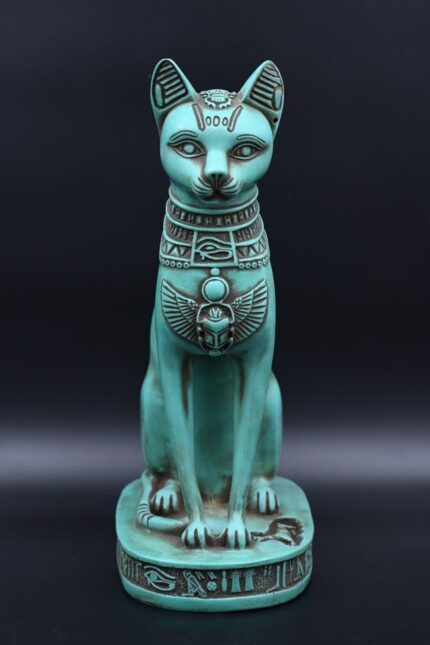 Egyptian Bastet Cat Statue, Hollow Stone Goddess Sculpture, 15.7 inch