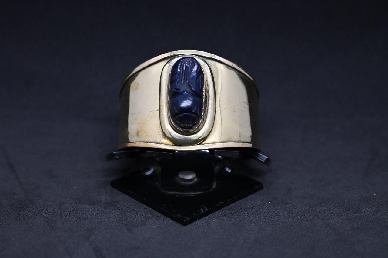 Brass Lapis Scarab Bracelet