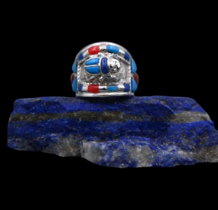 Egyptian Scarab Silver Ring: Handmade Ancient Symbol Ornament
