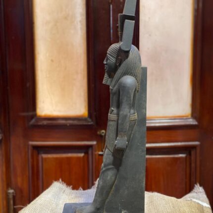 Hand-Carved Basalt Statue: Egyptian God Nefertem, Deity of Beauty & Healing
