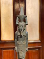 Hand-Carved Basalt Statue: Egyptian God Nefertem, Deity of Beauty & Healing