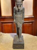 Hand-Carved Basalt Statue: Egyptian God Nefertem, Deity of Beauty & Healing