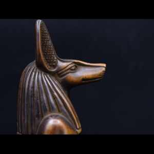 Handcrafted Anubis Statue: Egyptian God of Protection, Brown Stone (23cm)
