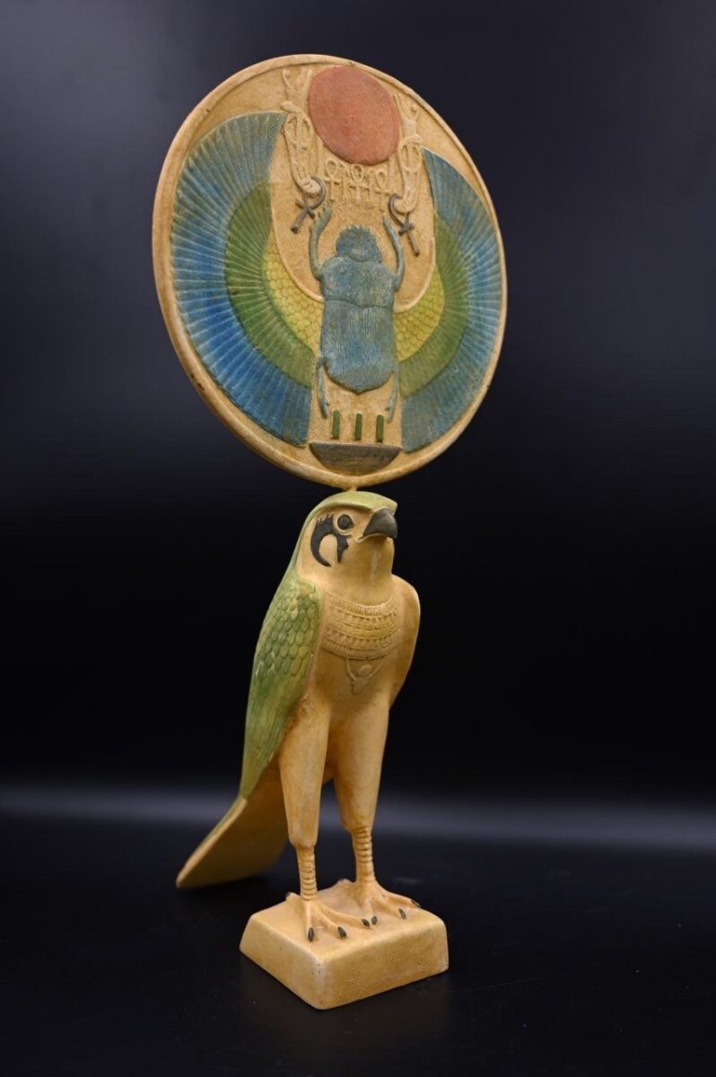 Horus Winged Scarab Limestone Statue