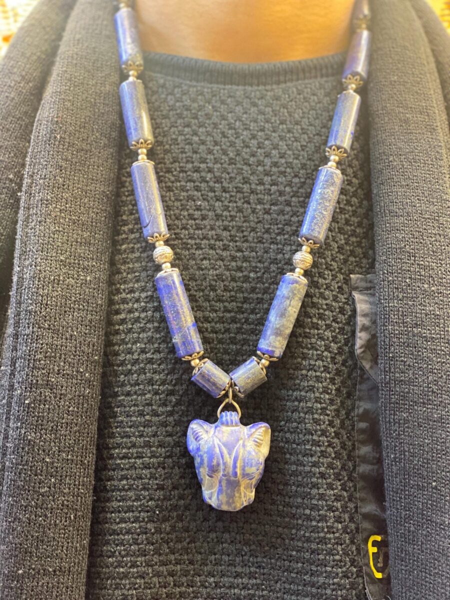 Handmade Lapis Lazuli Sekhmet Necklace: Egyptian Goddess Jewelry 150 g Lapis Sekhmet Necklace