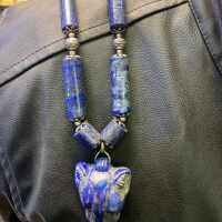 Handmade Lapis Lazuli Sekhmet Necklace: Egyptian Goddess Jewelry