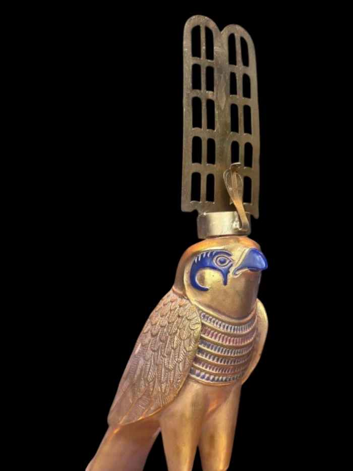 Horus Statue: Egyptian God of Protection, Gold Leaf Stone Sculpture