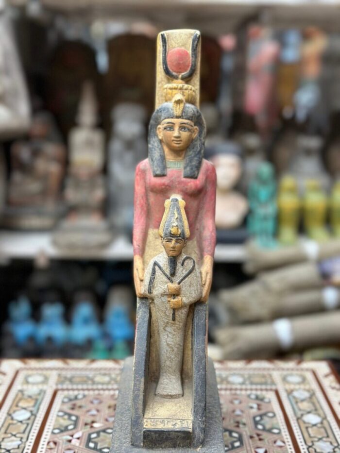 Isis and Osiris Statue, Egyptian Limestone Sculpture, Goddess of Protection