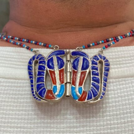 King Tutankhamun Scarab Necklace, Sterling Silver Gemstone Inlay - صورة إضافية 2