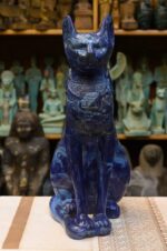 Lapis Lazuli Cat Bastet Statue, Egyptian Goddess Carving