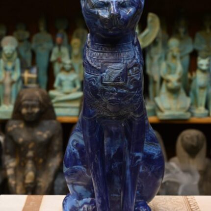 Lapis Lazuli Cat Bastet Statue, Egyptian Goddess Carving