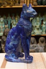 Lapis Lazuli Cat Bastet Statue, Egyptian Goddess Carving