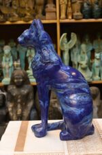 Lapis Lazuli Cat Bastet Statue, Egyptian Goddess Carving