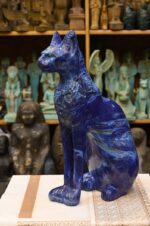 Lapis Lazuli Cat Bastet Statue, Egyptian Goddess Carving