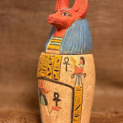 Limestone Canopic Jar, Anubis Sculpture, Egyptian Decor - صورة إضافية 2