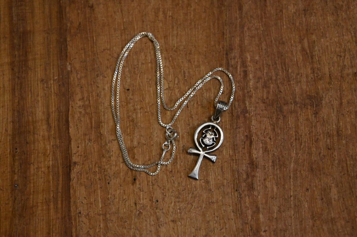 Silver Ankh Pendant Necklace: Egyptian Scarab Amulet Silver Ankh Scarab Pendant