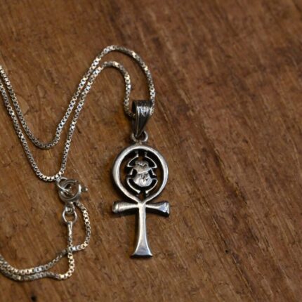 Silver Ankh Scarab Pendant
