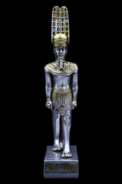 Silver Leaf Amun Ra Statue – Egyptian Mythology Stone Sculpture