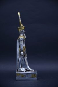 Silver Leaf Amun Ra Statue – Egyptian Mythology Stone Sculpture - صورة إضافية 3