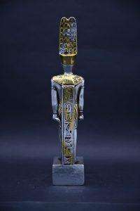 Silver Leaf Amun Ra Statue – Egyptian Mythology Stone Sculpture - صورة إضافية 4