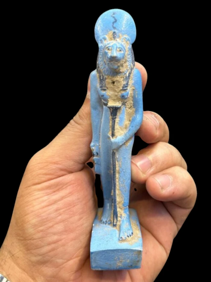 vintage sekhmet statue goddess-made of Faience - goddess of war-sculpture amulet--ancient Egyptian goddess-Egyptian religion-mythology