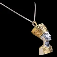24k Gold Wash Nefertiti Amulet, Silver Egyptian Queen Statuette - Image 3