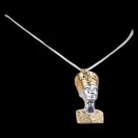 24k Gold Wash Nefertiti Amulet, Silver Egyptian Queen Statuette