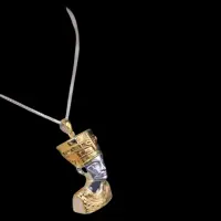 24k Gold Wash Nefertiti Amulet, Silver Egyptian Queen Statuette - Image 2