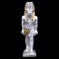 Handmade Silver Anubis Statue, Egyptian God of Afterlife, Gold Detail