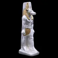 Handmade Silver Anubis Statue, Egyptian God of Afterlife, Gold Detail - Image 4