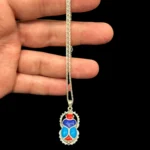 Silver inlaid scarab amulet necklace with lapis lazuli stone-Egyptian pendant - Image 2