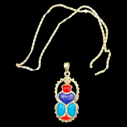 Silver inlaid scarab amulet necklace
