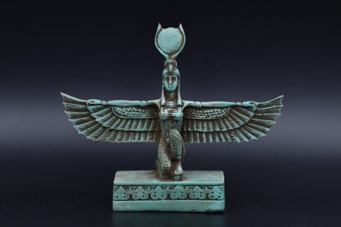 Winged Isis Statue, Gold Leaf Egyptian Decor, Solid Stone Replica