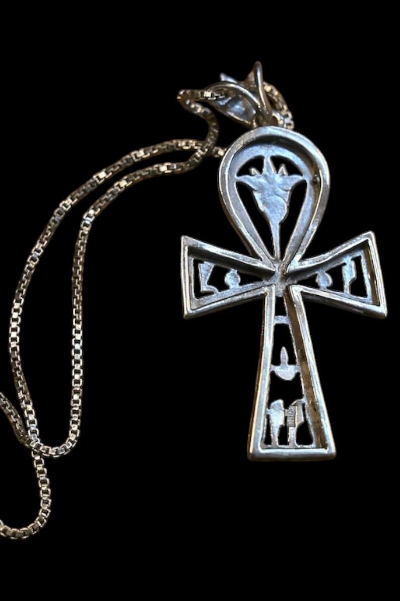Egyptian Ankh Pendant, Lapis Lazuli Sterling Silver Key of Life Amulet