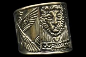 Goddess Sekhmet Bracelet: Yellow Brass Egyptian Antiquity - Image 6