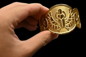 Gold Plated Scarab Bracelet: Egyptian Key of Life & Lotus Flower - Image 10